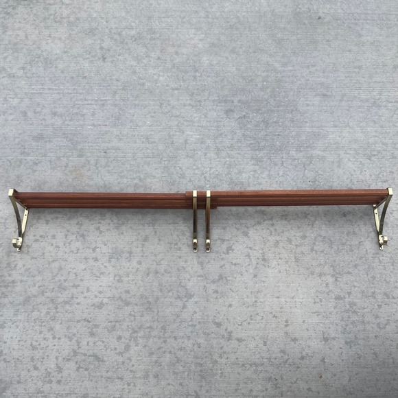 American Vintage Other - Vintage Mid Century Modern Adjustable Wood and Brass Wall Shelf 24-45 Inch Wide